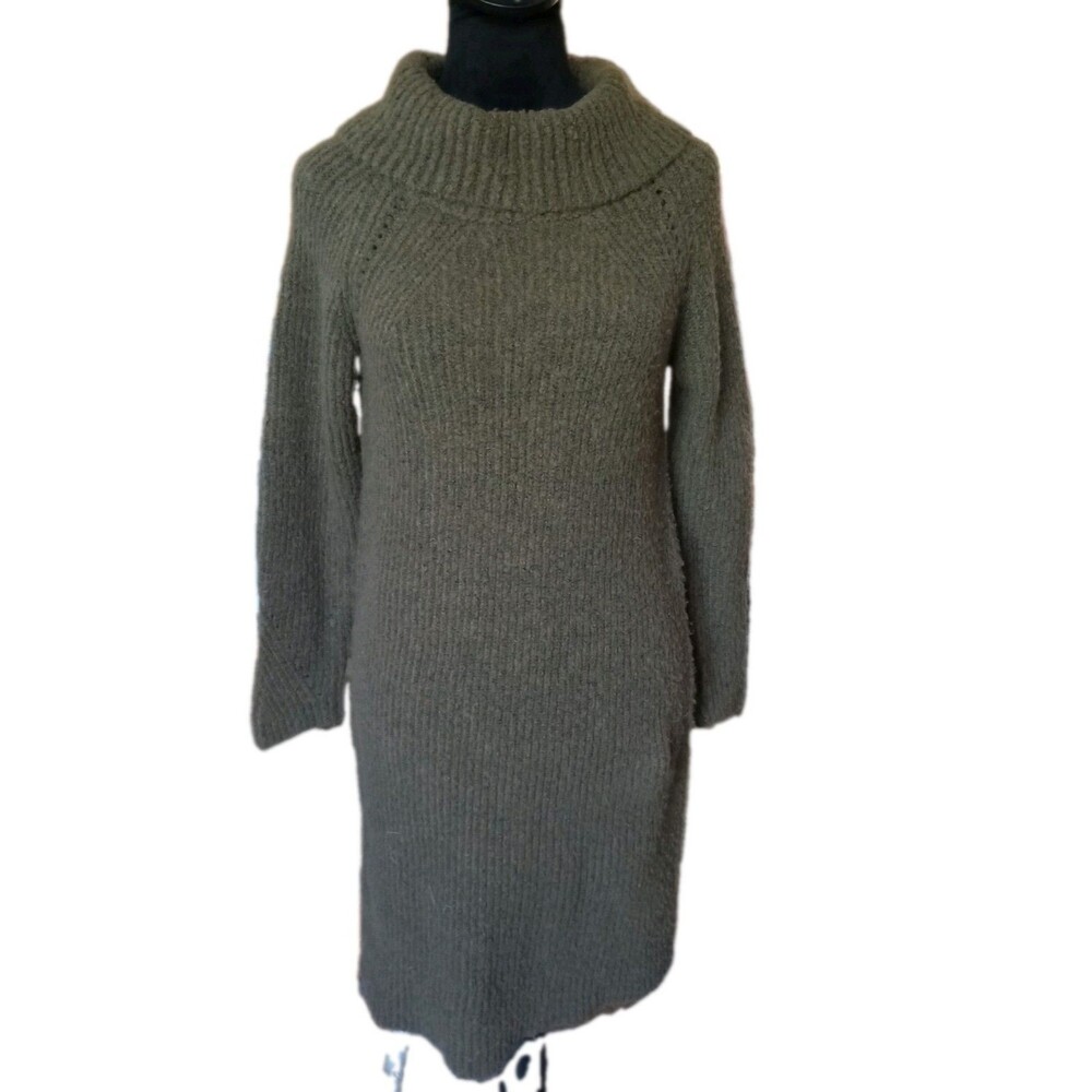 Chloe & Cyrus Women's XL Khaki Green Cowl Neck Midi Sweater Dress